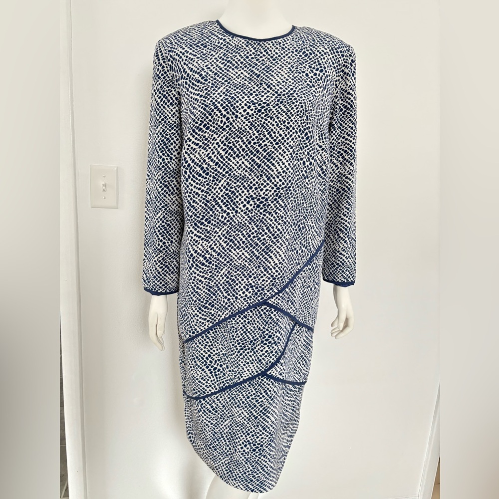 Encore 100% silk Blue and White Patterned Long Sleeve Dress